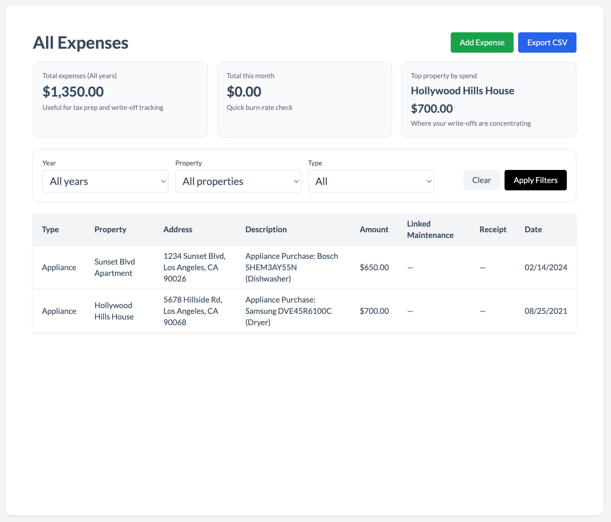 Expense Tracking in PropLev