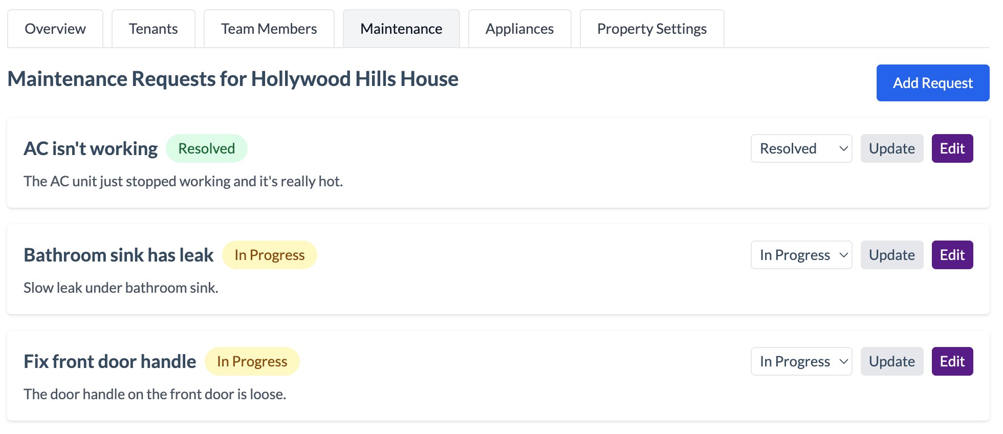 Maintenance Requests in PropLev